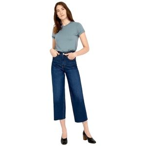 Frank & Oak Women's Dark Blue Cropped Wide-Leg Jeans